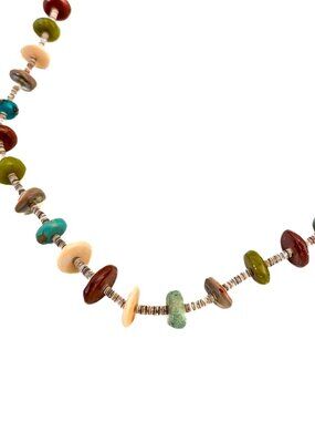 VTG Native American Multi-Stone Heishi Necklace Turquoise Beggars Bead Boho